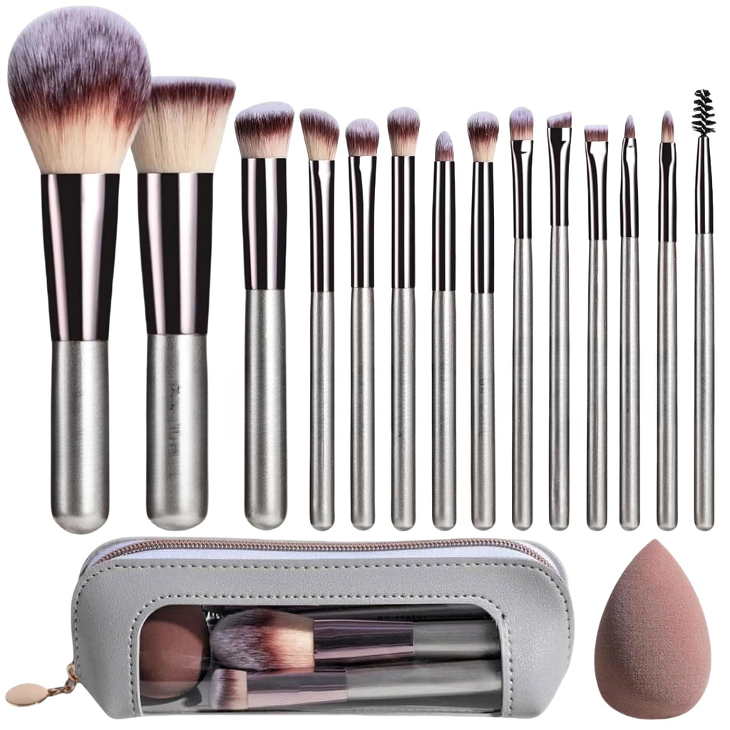Travel Makeup Brush Set -- 14 Piece Professional Brush Kit with Sponge and Travel Case