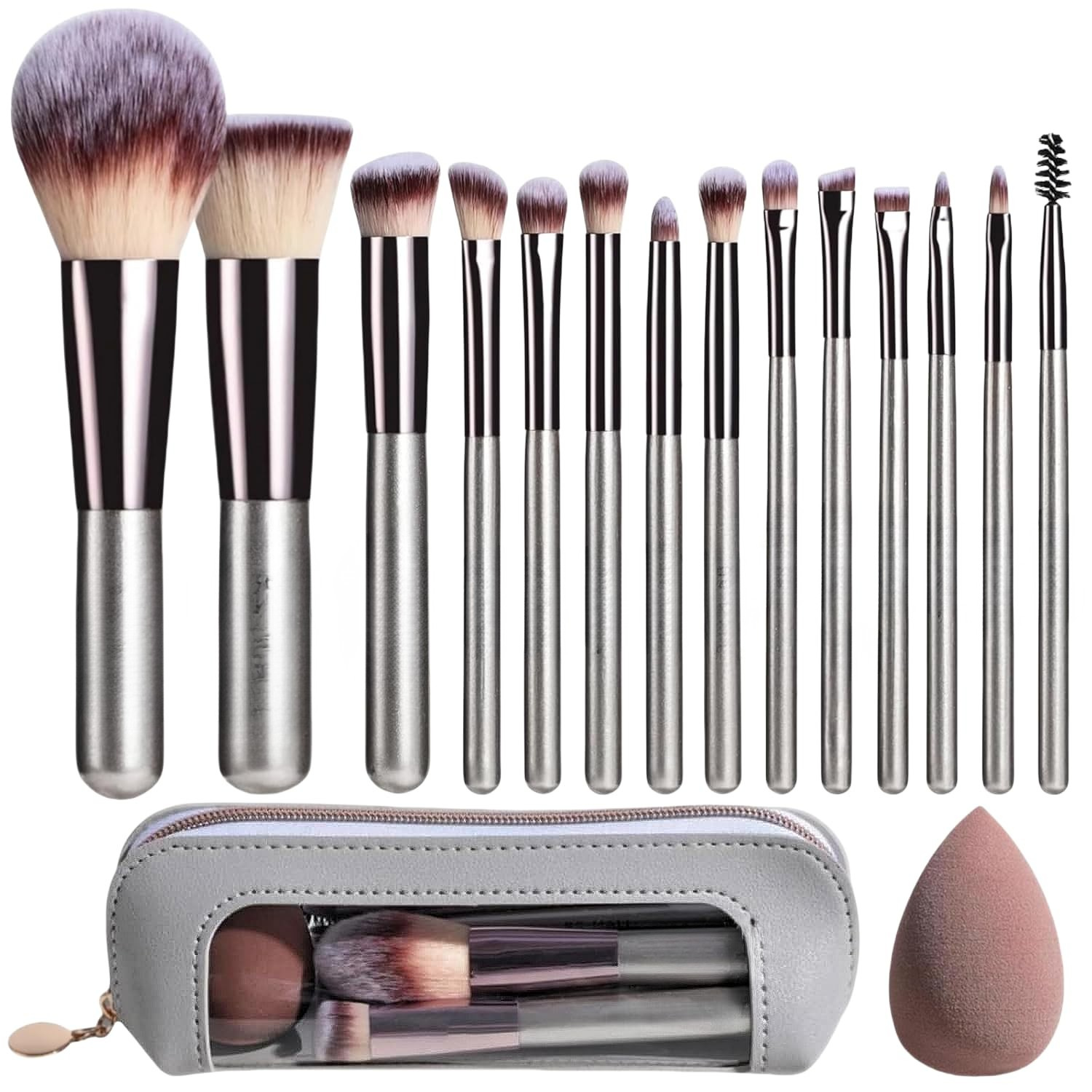 Travel Makeup Brush Set -- 14 Piece Professional Brush Kit with Sponge and Travel Case