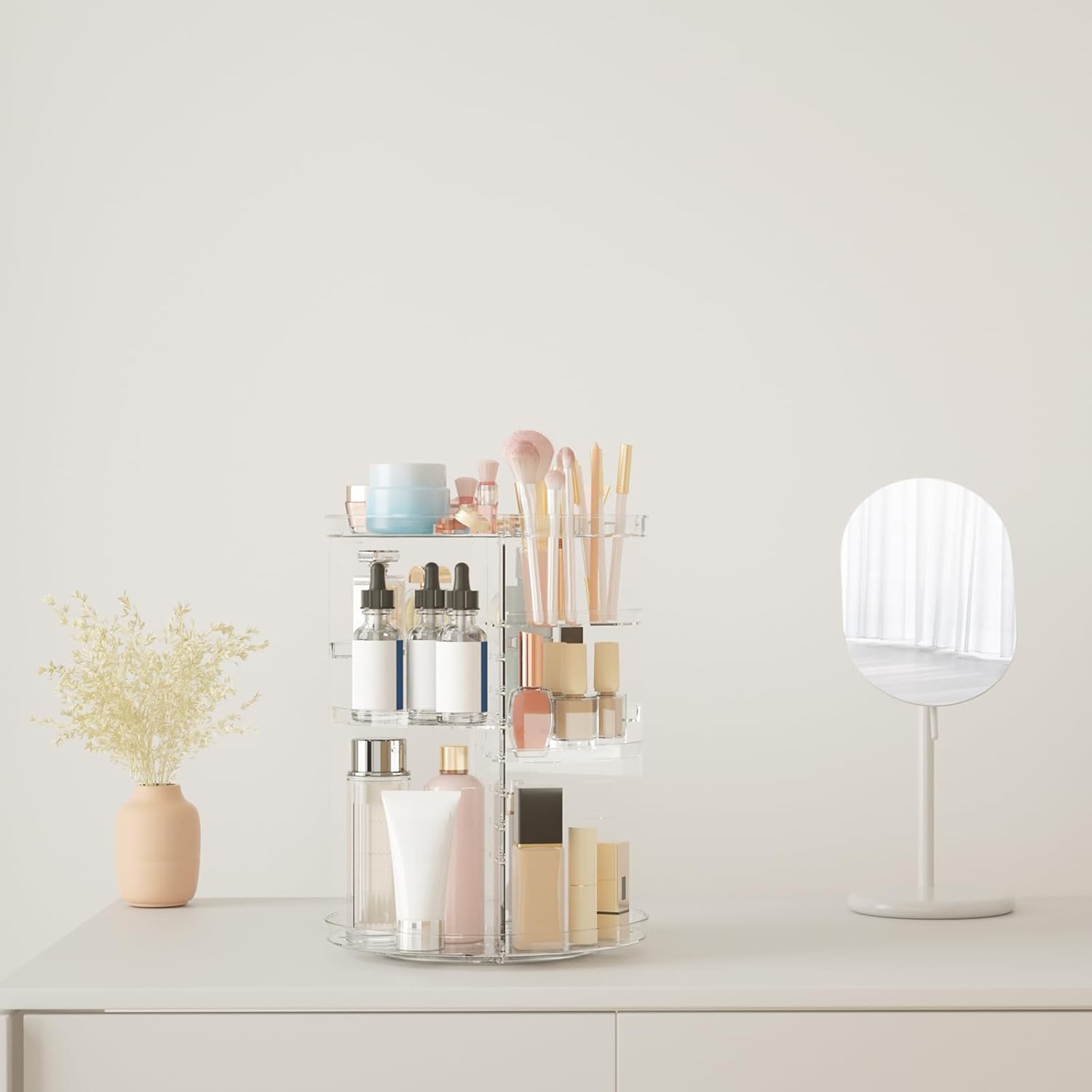 360° Rotating Makeup Organiser -- Clear Acrylic Vanity Storage with 8 Adjustable Layers