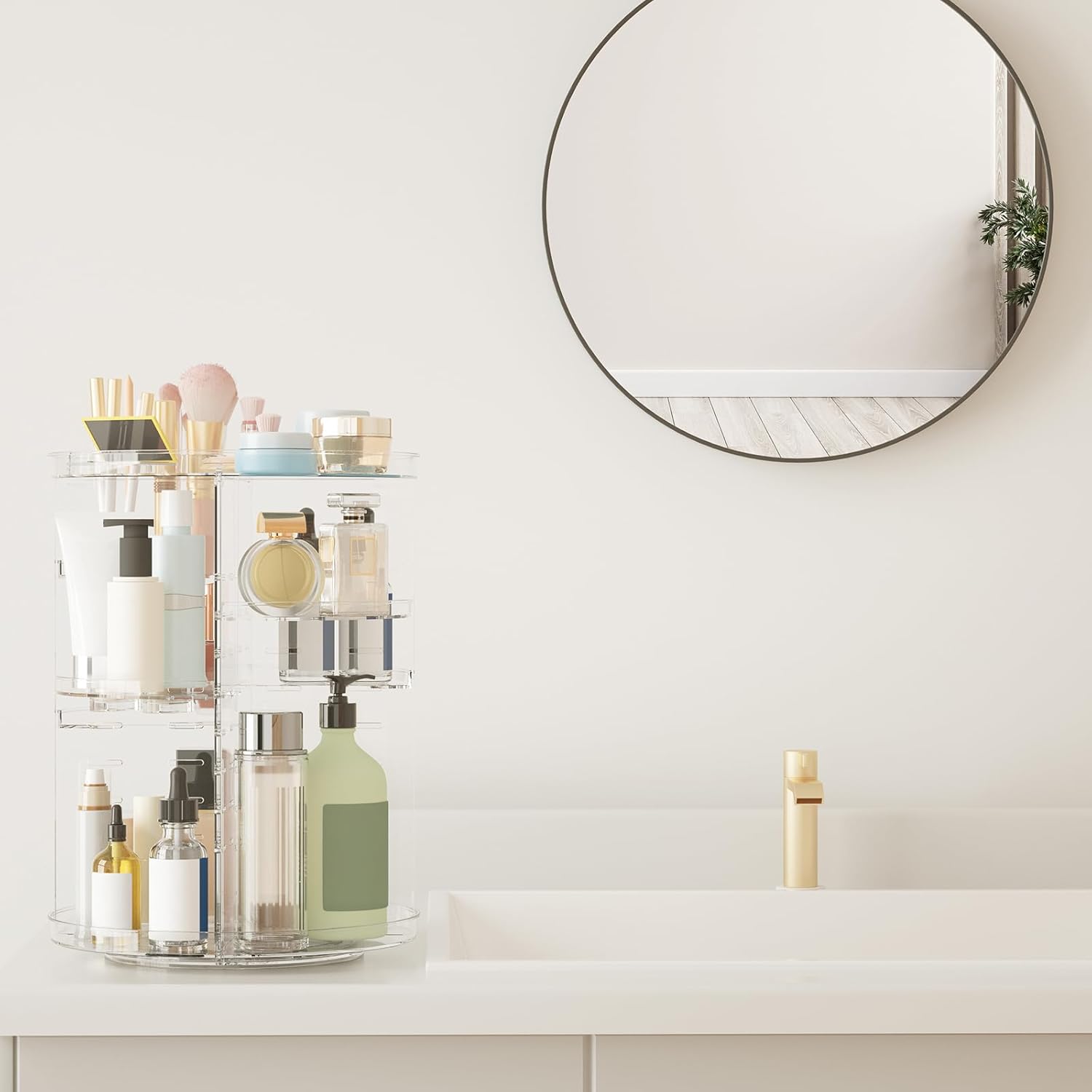 360° Rotating Makeup Organiser -- Clear Acrylic Vanity Storage with 8 Adjustable Layers