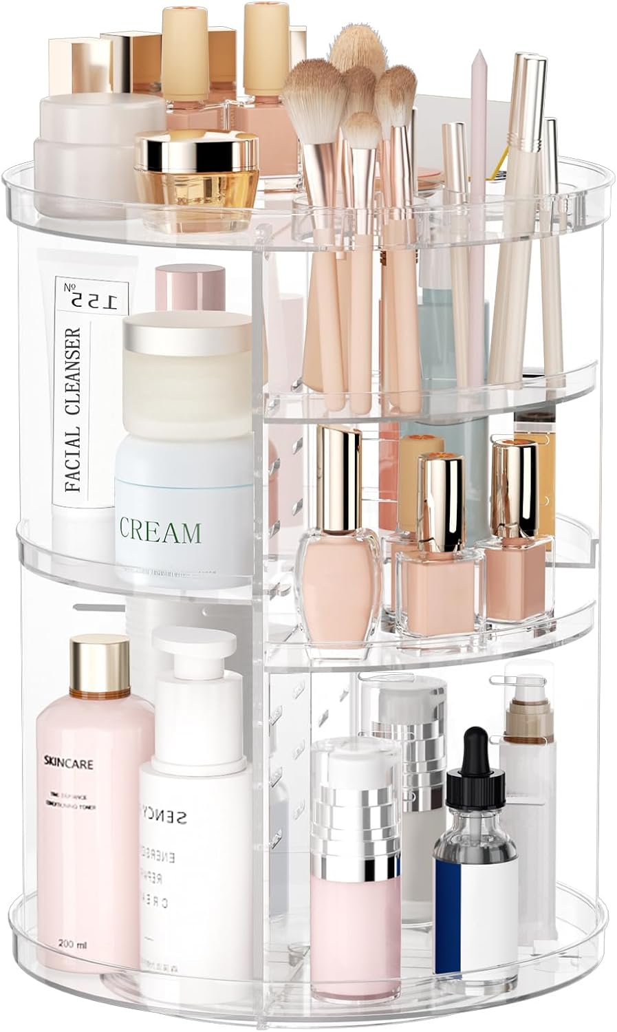 360° Rotating Makeup Organiser -- Clear Acrylic Vanity Storage with 8 Adjustable Layers