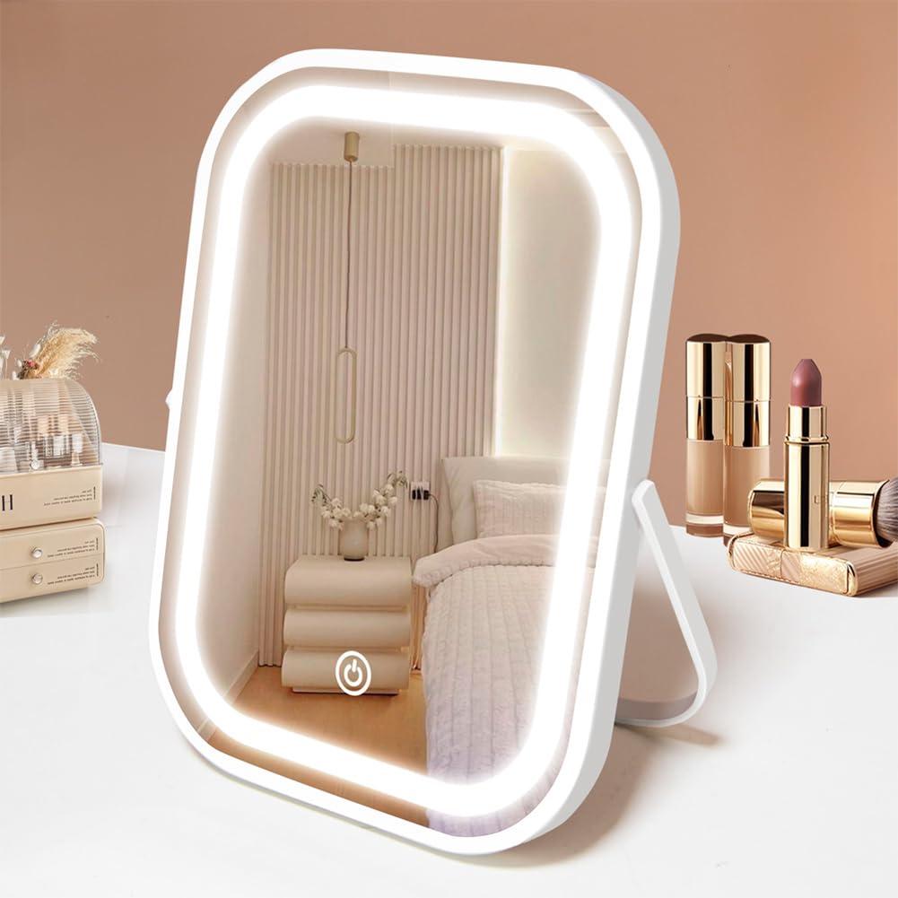 LED Vanity Mirror with Touch Control and 360° Rotation – USB Rechargeable