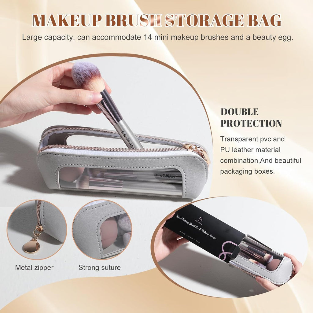 Travel Makeup Brush Set -- 14 Piece Professional Brush Kit with Sponge and Travel Case