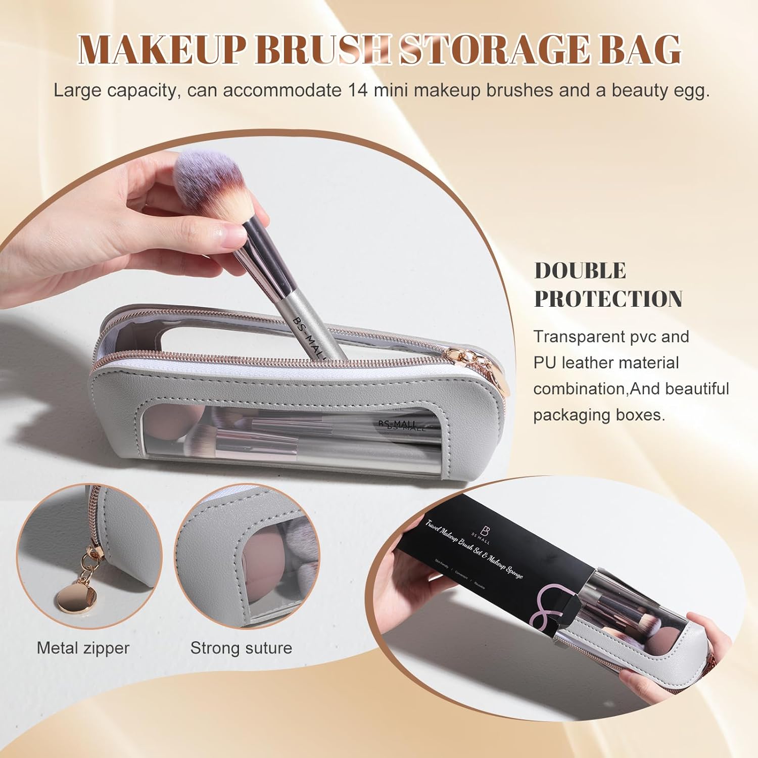 Travel Makeup Brush Set -- 14 Piece Professional Brush Kit with Sponge and Travel Case