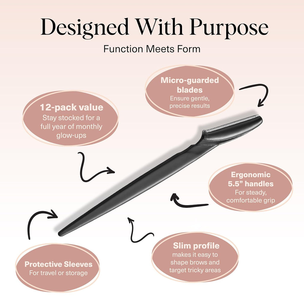 Dermaplaning Facial Razors – Eyebrow & Face, Pack of 12