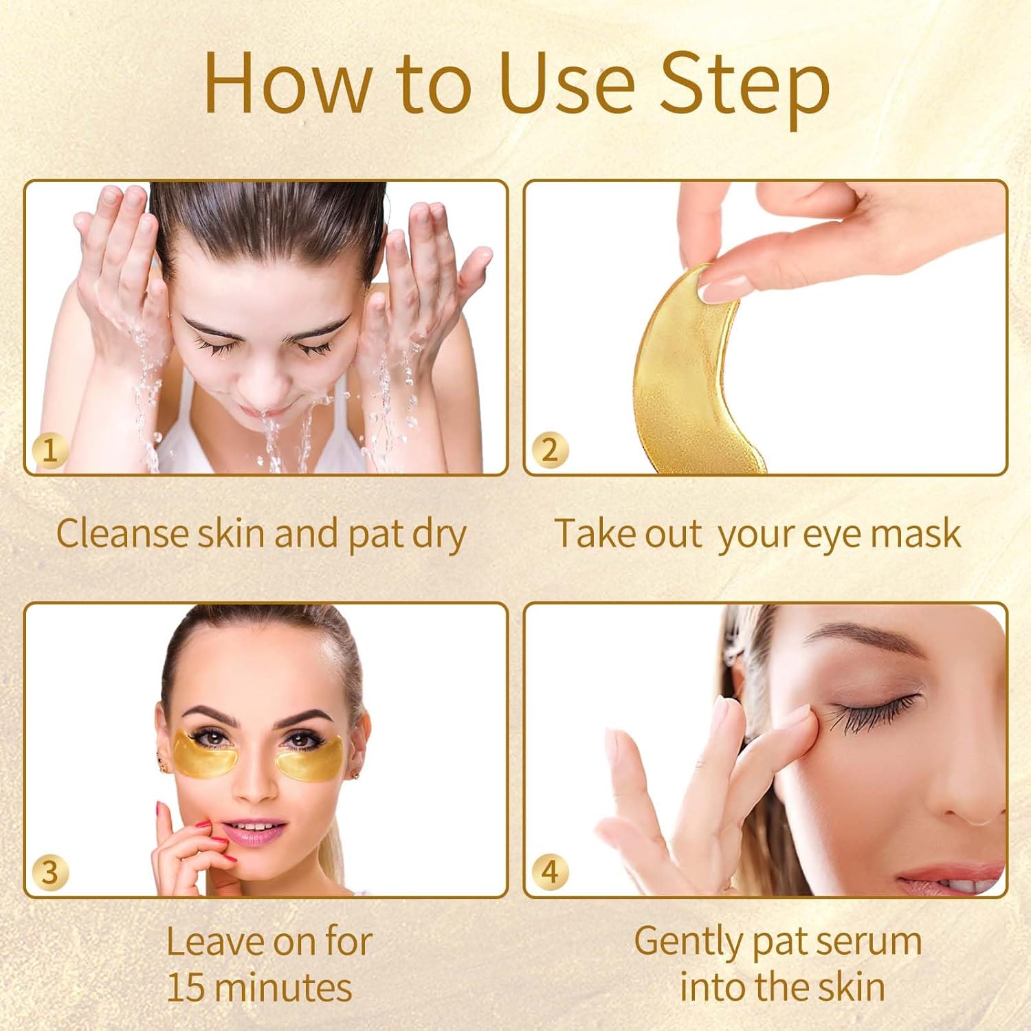 Under Eye Patches -- Hydrating Eye Mask with Hyaluronic Acid, Rose, Aloe Vera and Gold -- 40 Pairs