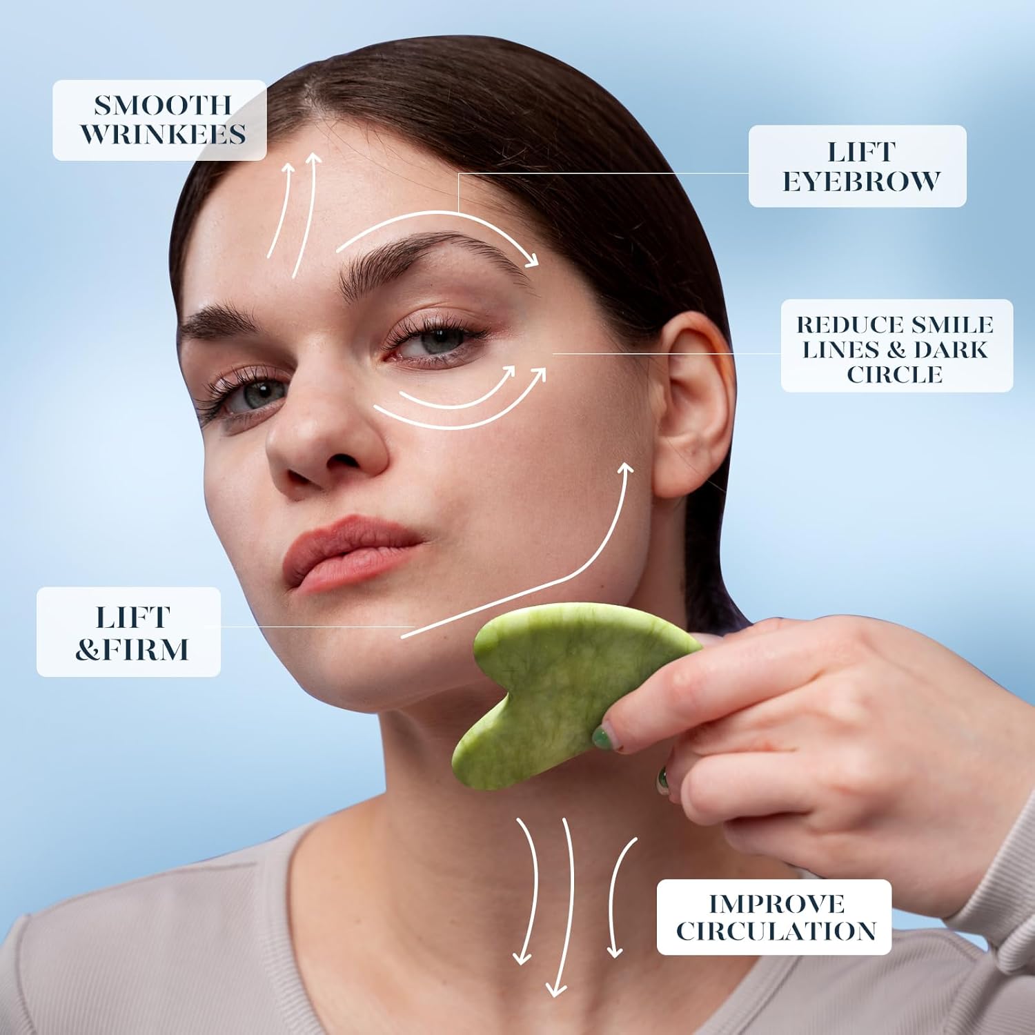 Jade Gua Sha Stone -- Facial Massage Tool for Sculpting and Skin Care