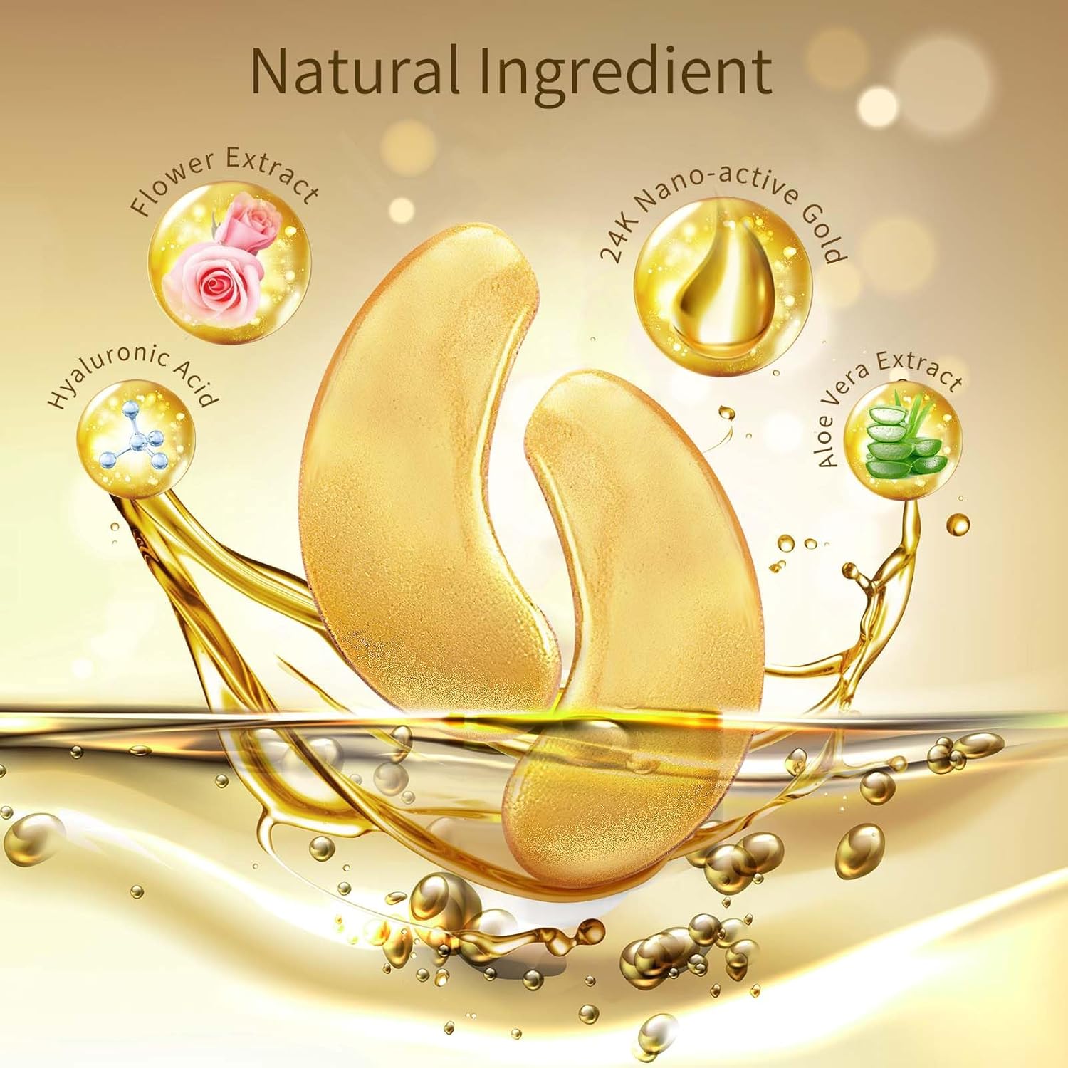 Under Eye Patches -- Hydrating Eye Mask with Hyaluronic Acid, Rose, Aloe Vera and Gold -- 40 Pairs