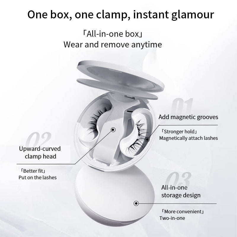 Magnetic False Eyelashes with Applicator Clamp and Mirror Case