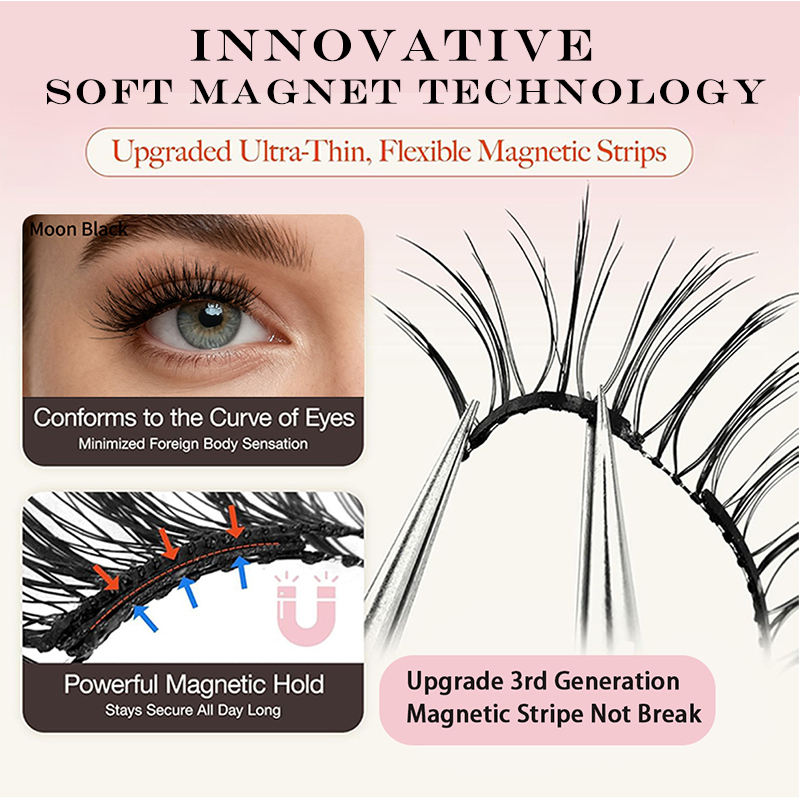Magnetic False Eyelashes with Applicator Clamp and Mirror Case