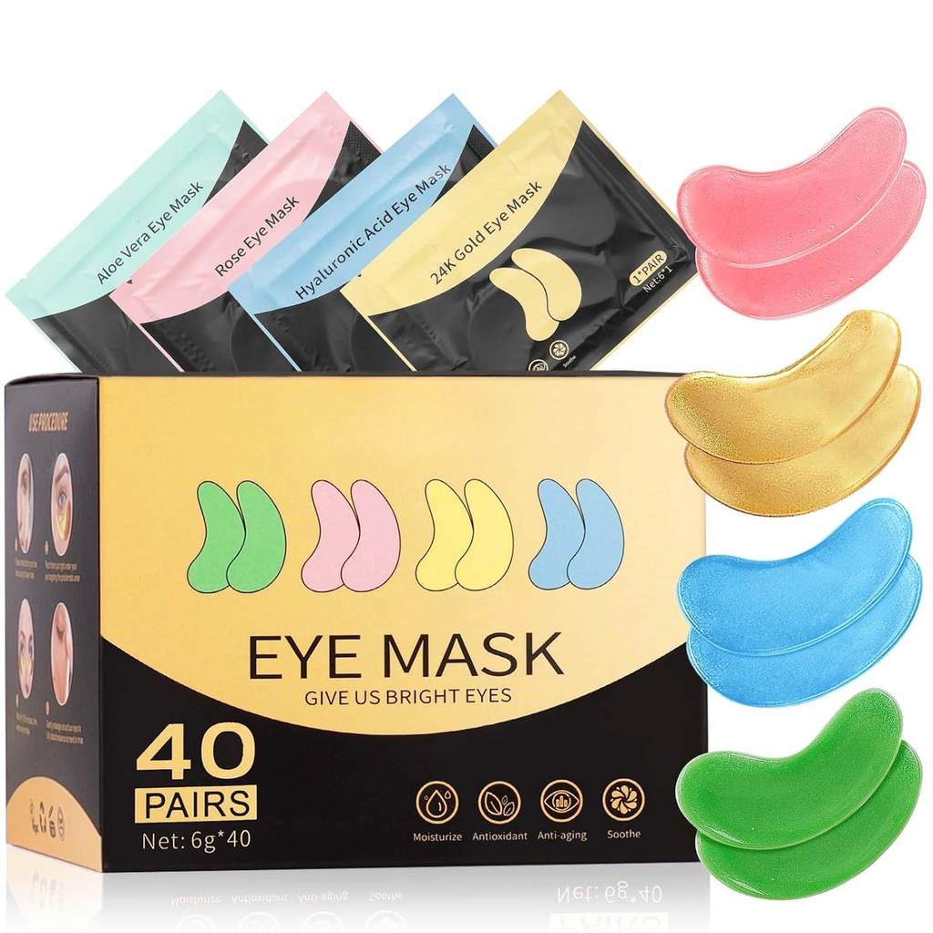 Under Eye Patches -- Hydrating Eye Mask with Hyaluronic Acid, Rose, Aloe Vera and Gold -- 40 Pairs